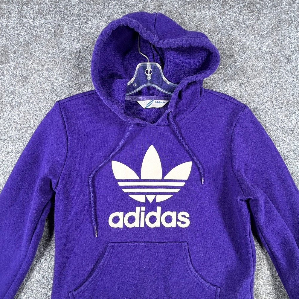 Adidas Hoodie Womens Small Purple Graphic Print Fleece Lined Rib Trim Athleisure - Picture 3 of 15